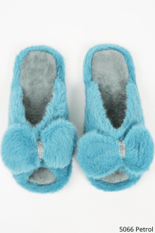 Παντόφλες με φιόγκο και strass - Πετρόλ