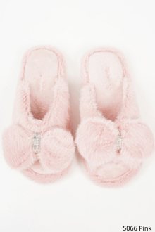 Παντόφλες με φιόγκο και strass - Ρόζ