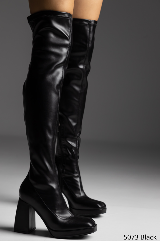 Μπότα με χοντρό ψηλό τακούνι και φιάπα - Μαύρο - Image 2