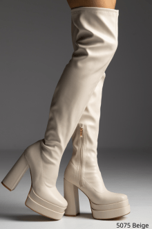Μπότα με χοντρό τακούνι διπλή φιάπα over the knee - Μπέζ