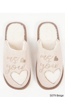 Παντόφλες Γούνινες με Κέντημα - Μπέζ