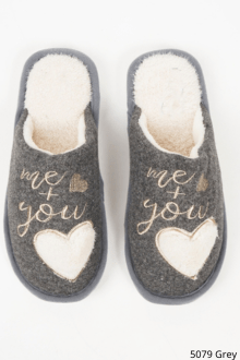 Παντόφλες Γούνινες με Κέντημα - Γκρίζο