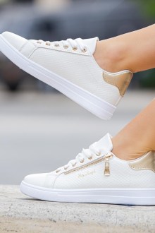 Sneakers με διακοσμητικό φερμουάρ στο πλαϊνό μέρος Λευκό/Χρυσό