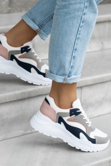 Sneakers με δίπατη σόλα - Λευκό/ Ρόζ