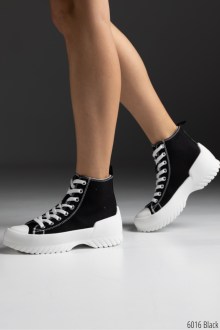 Γυναικεία Sneakers Πάνινα με ψηλό πάτο τύπου all star μποτάκι Μαύρο