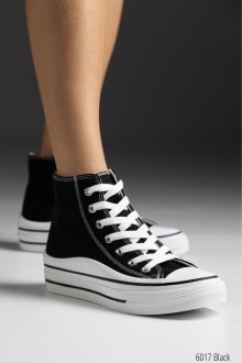 Γυναικεία Sneakers Πάνινα με ψηλό πάτο τύπου all star μποτάκι Μαύρο