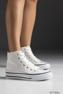 Γυναικεία Sneakers Πάνινα με ψηλό πάτο τύπου all star μποτάκι Λευκό