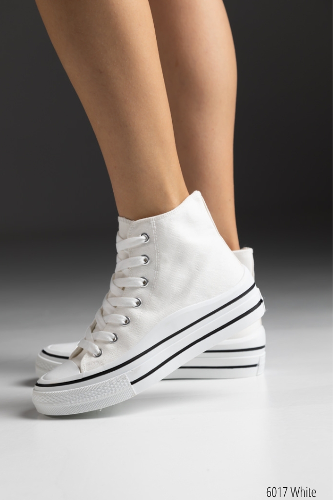 Γυναικεία Sneakers Πάνινα με ψηλό πάτο τύπου all star μποτάκι Λευκό - Image 2