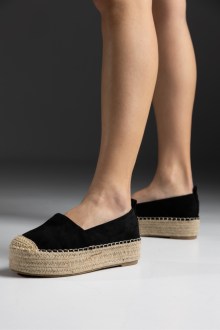 Espadrilles suede δίπατη με σκοίνι στον πάτο - Μαύρο