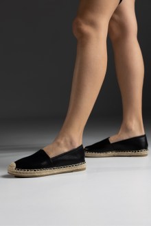 Espadrilles δερματίνη flat με σκοίνι στον πάτο - Μαύρο