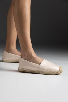 Espadrilles δερματίνη flat με σκοίνι στον πάτο - Μπέζ
