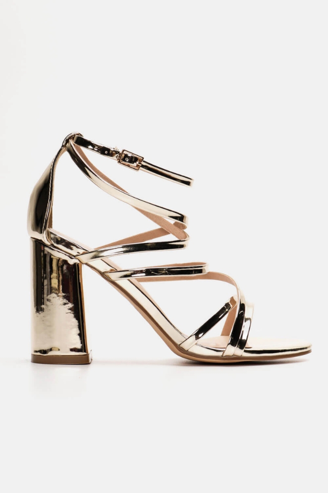 Πέδιλο Λουστρίνι με Λουράκια και χοντρό τακούνι - Χρυσό - Image 2
