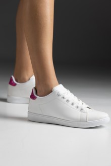 Sneakers basic με ελαστική σόλα - Λευκό/Ροζ
