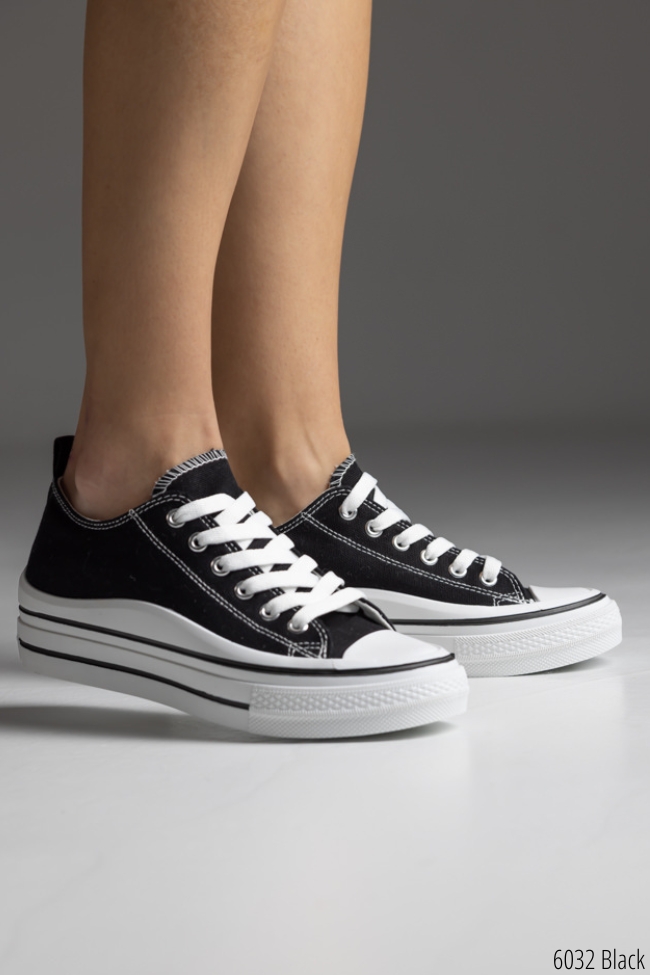 Γυναικεία υφασμάτινα sneakers Μάυρο - Image 3