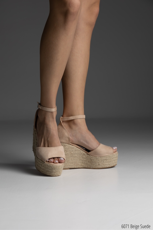 Πλατφόρμα suede με σχοινί στον πάτο - Μπέζ - Image 3