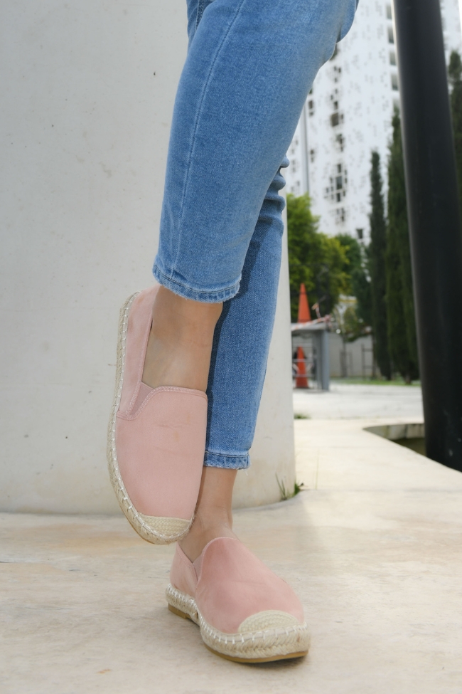 Εσπαντρίγιες Suede με ψάθα – Ρόζ - Image 4