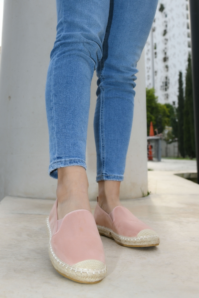 Εσπαντρίγιες Suede με ψάθα – Ρόζ - Image 2