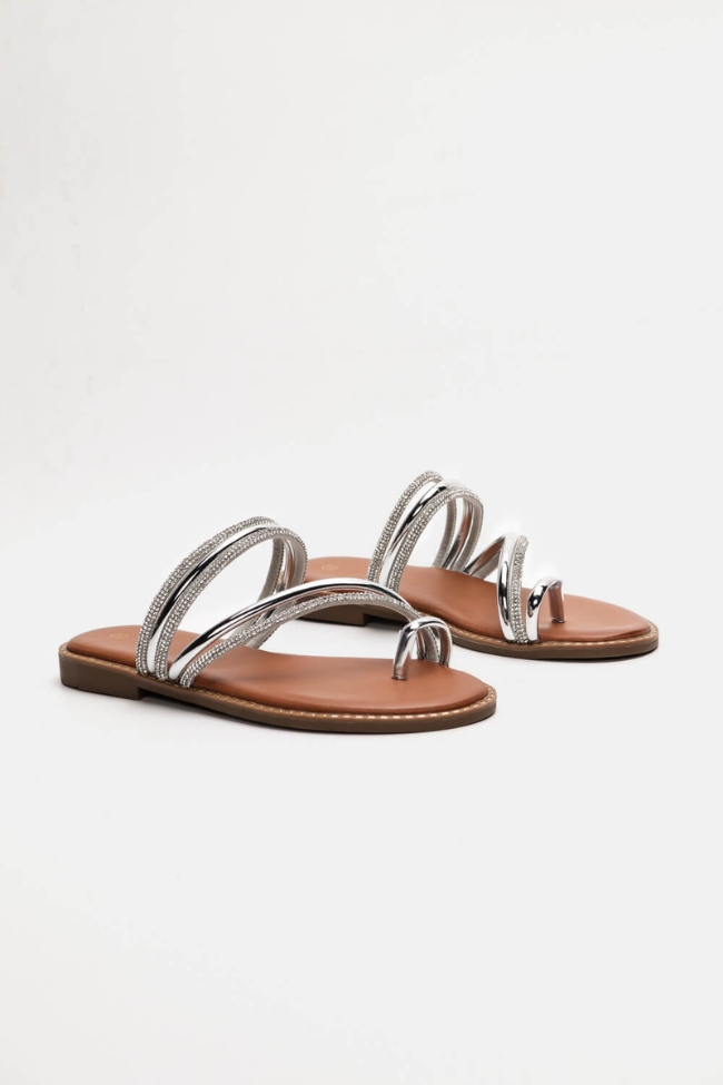 Flat παντόφλες με Strass - Ασημί - Image 2