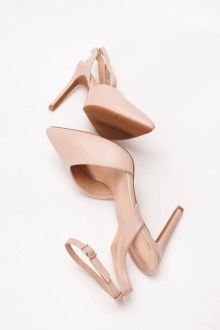 Γόβες Μυτερές Open Heel με Μπαρέτα - Μπέζ