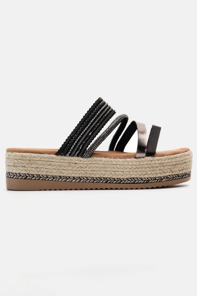 Πλατφόρμες παντόφλες με Φάσα απο Strass - Μαύρο - Image 2