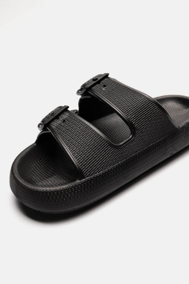 Παντόφλες με Διπλά Λουριά & Ρυθμιζόμενο Κούμπωμα - Μαύρο - Image 3