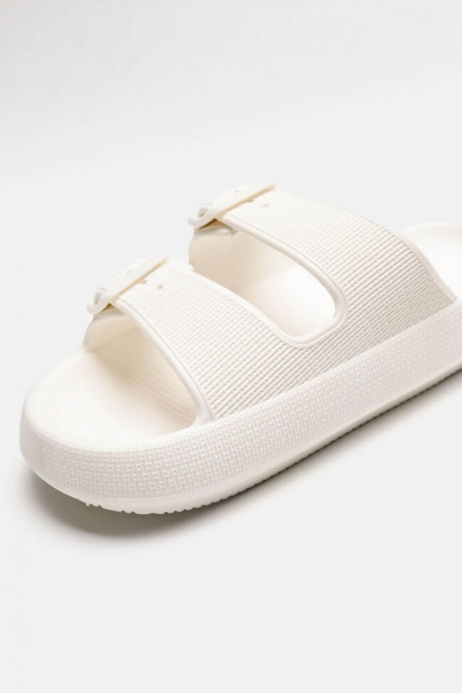 Παντόφλες με Διπλά Λουριά & Ρυθμιζόμενο Κούμπωμα - Λευκό - Image 5