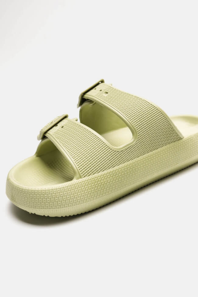 Παντόφλες με Διπλά Λουριά & Ρυθμιζόμενο Κούμπωμα - Λαχανί - Image 5