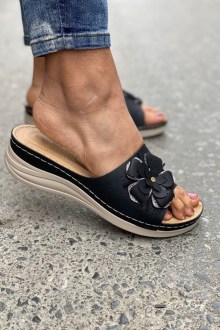 Ανατομική παντόφλα με διακοσμητικό λουλούδι Scratch - Μαύρο