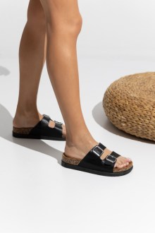 Παντόφλες δερματίνη με αγκράφες - Μαύρο