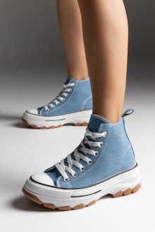 Sneakers Πάνινα με ψηλό πάτο τύπου all star μποτάκι - Μπλέ