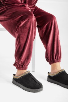 Παντόφλες με Εσωτερική Επένδυση Γούνας - Μαύρο