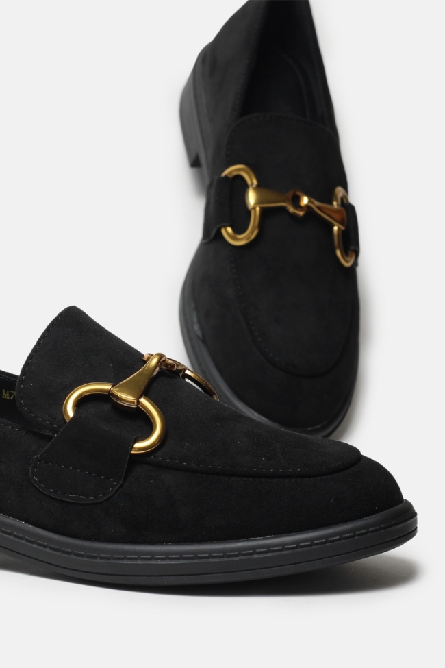 Μοκασίνια Suede δίσολα με μεταλλική αγκράφα – Μαύρο - Image 3