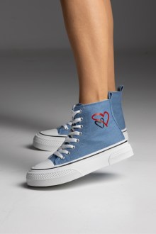 Sneakers υφασμάτινο μποτάκι με διακοσμητικό μοτίβο καρδία - Jean