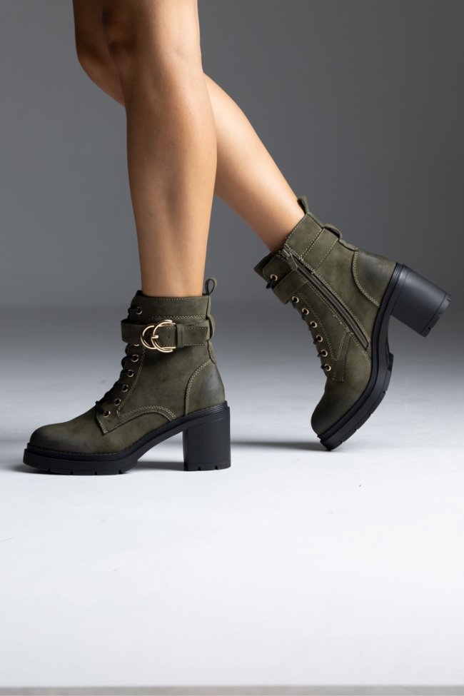 Μποτάκι - αρβυλάκι με χοντρό τακούνι και αγκράφα - Πράσινο - Image 2