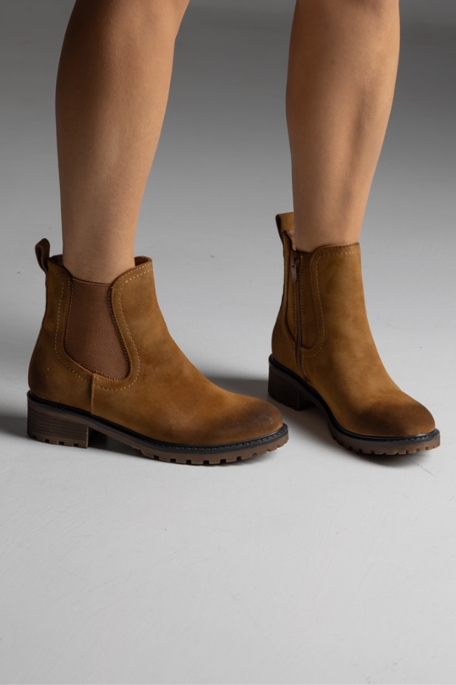 Μποτάκια suede με λάστιχο - Κάμελ - Image 4