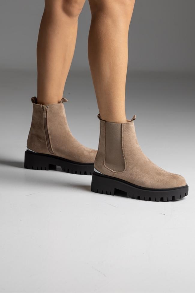 Μποτάκι suede με λάστιχο - Μπέζ - Image 2