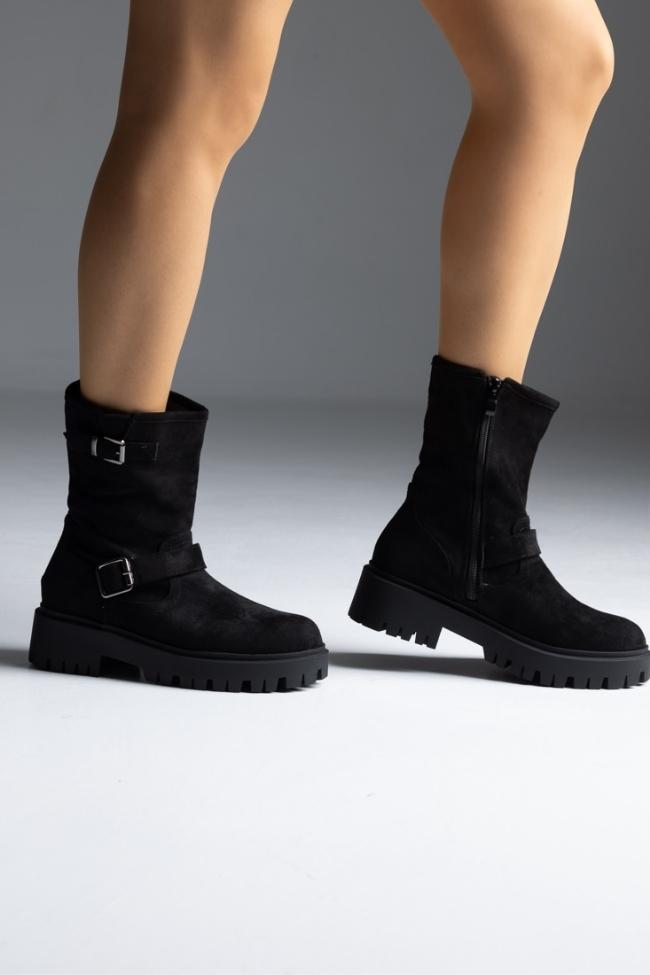 Μποτάκι suede με αγκράφες - Μαύρο - Image 2