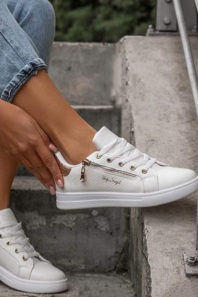 Sneakers με διακοσμητικό φερμουάρ στο πλαϊνό μέρος Λευκό/Σαμπανί