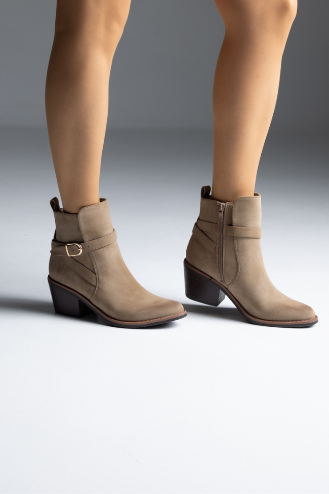 Μποτάκι Cowboy suede με διακοσμητικό λουράκι - Μπέζ - Image 2