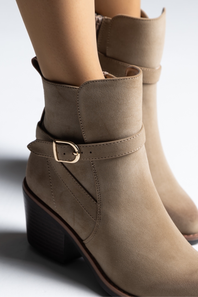 Μποτάκι Cowboy suede με διακοσμητικό λουράκι - Μπέζ - Image 4