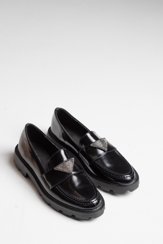 Chunky Μοκασίνια λουστρίνι με διακοσμητικό μεταλλικό στοιχείο και πέτρες - Μαύρο - Image 2