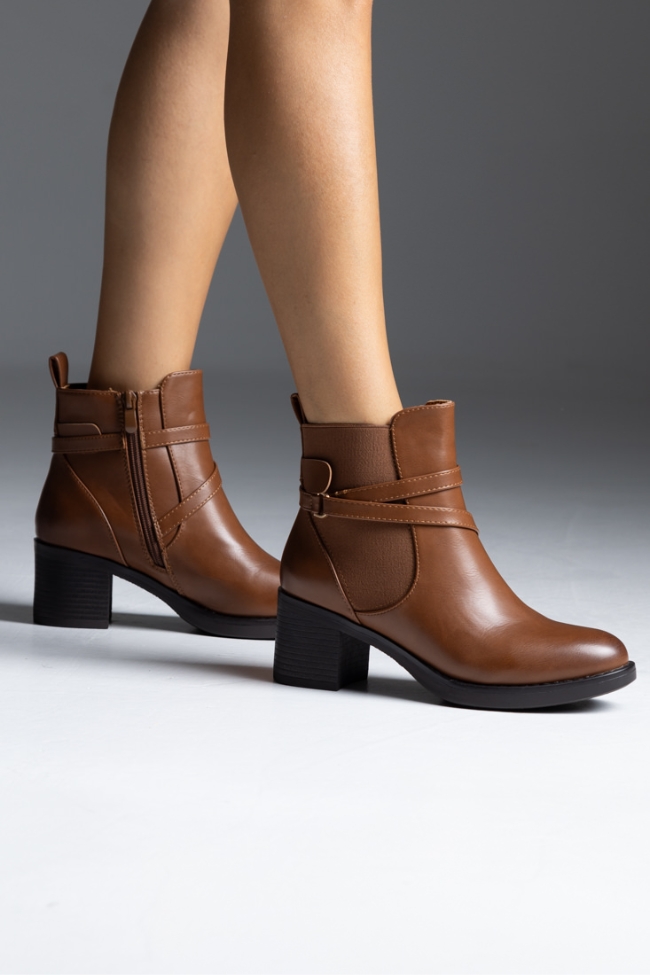 Μποτάκια δερματίνη με λάστιχο - Κάμελ - Image 4