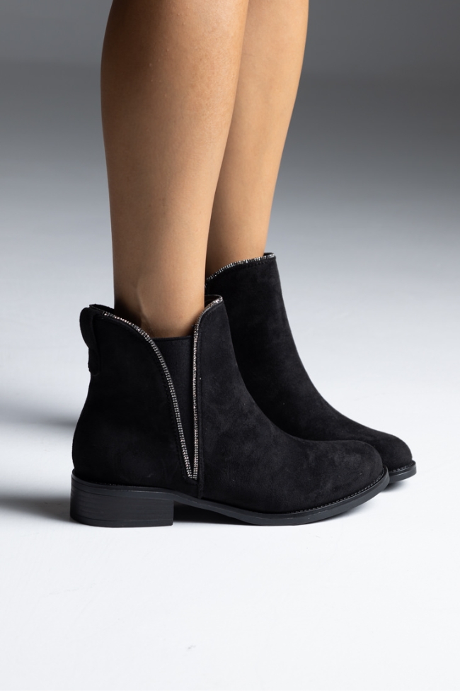Μποτάκια suede με διακοσμητικό λάστιχο και strass - Μαύρο - Image 5