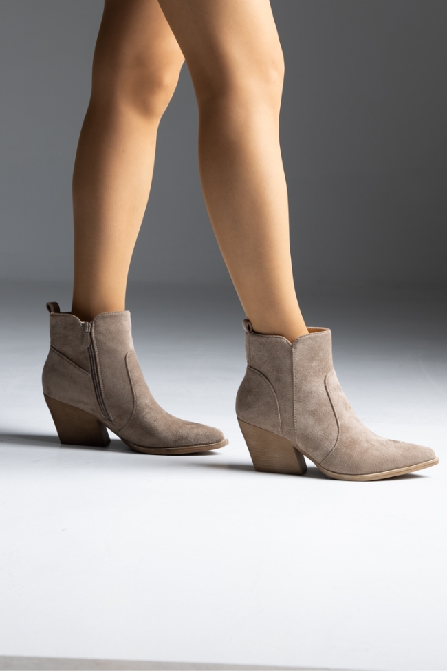 Μποτάκι suede cowboy με χοντρό τακούνι - Μπέζ - Image 2