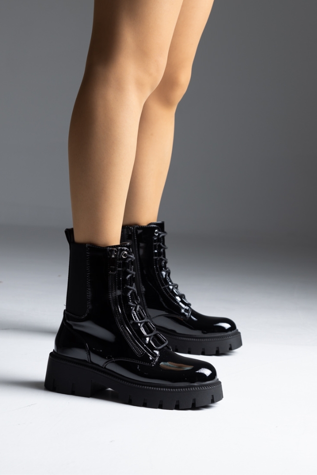 Αρβυλάκι λουστρίνι με φερμουάρ - Μαύρο