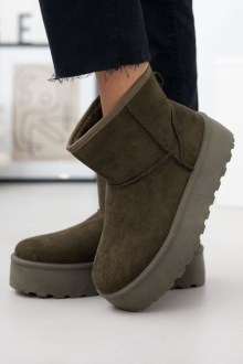Μποτάκια suede , με εσωτερική επένδυση γούνας - Πράσινο