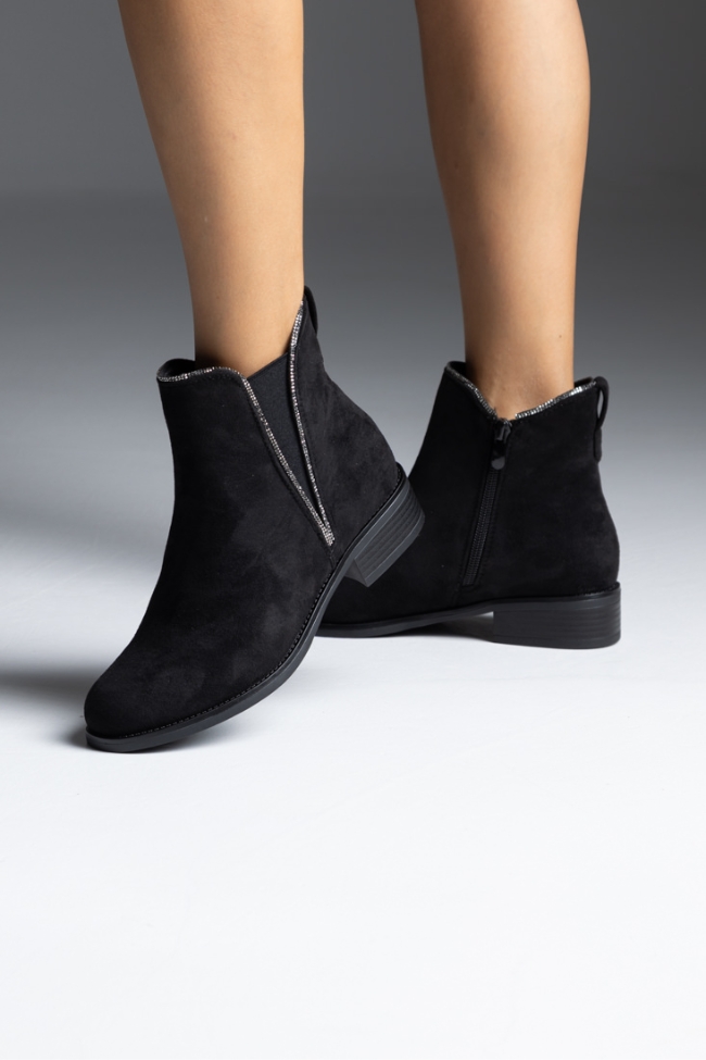 Μποτάκια suede με διακοσμητικό λάστιχο και strass - Μαύρο - Image 4
