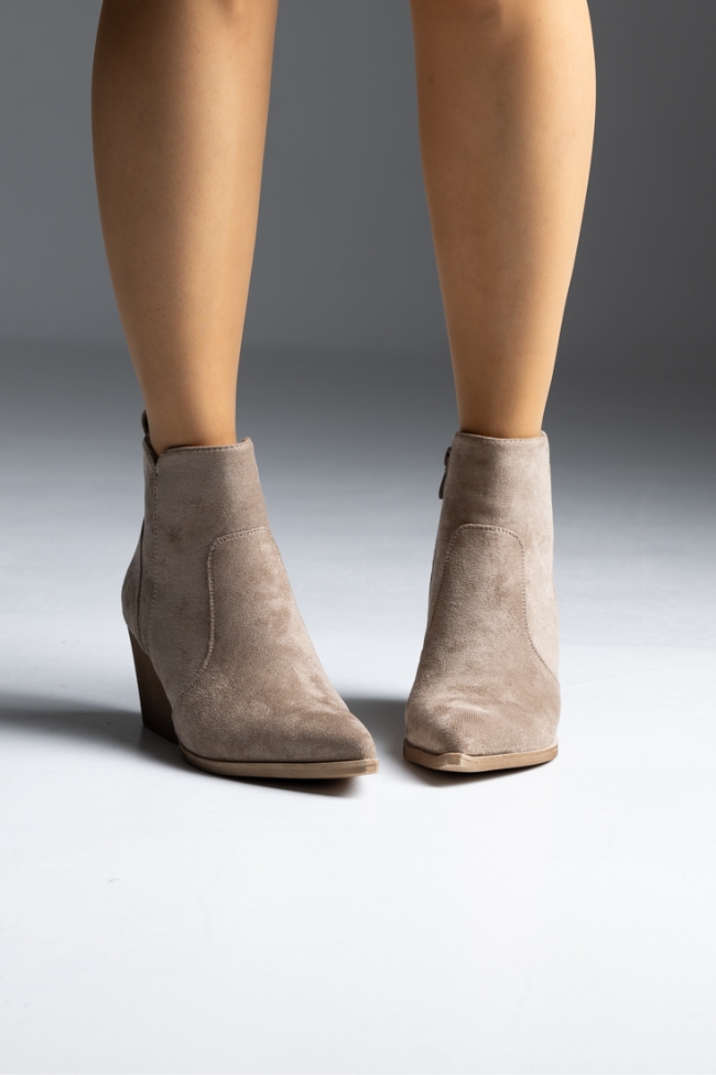 Μποτάκι suede cowboy με χοντρό τακούνι - Μπέζ - Image 3