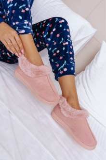 Παντόφλες Suede με Επένδυση Γούνας - Ρόζ