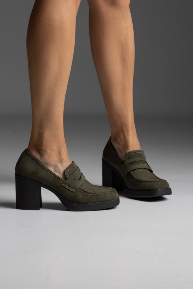 Γόβα suede με χοντρό τακούνι - Πράσινο - Image 3